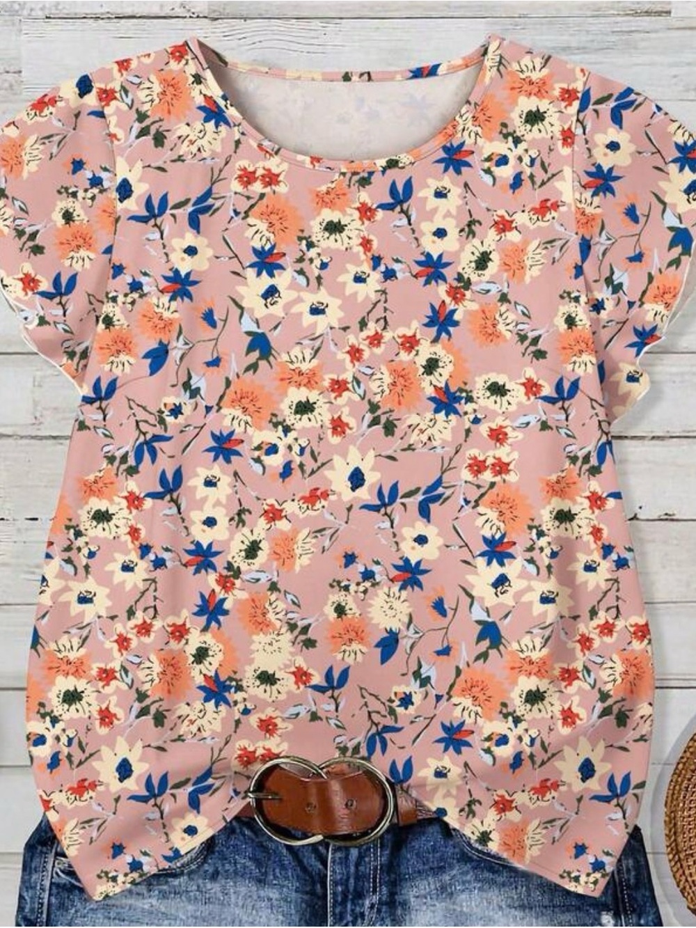 NWOT-Shein Lune Curve Women’s Plus 5XL (22) Pink Floral Print Blouse